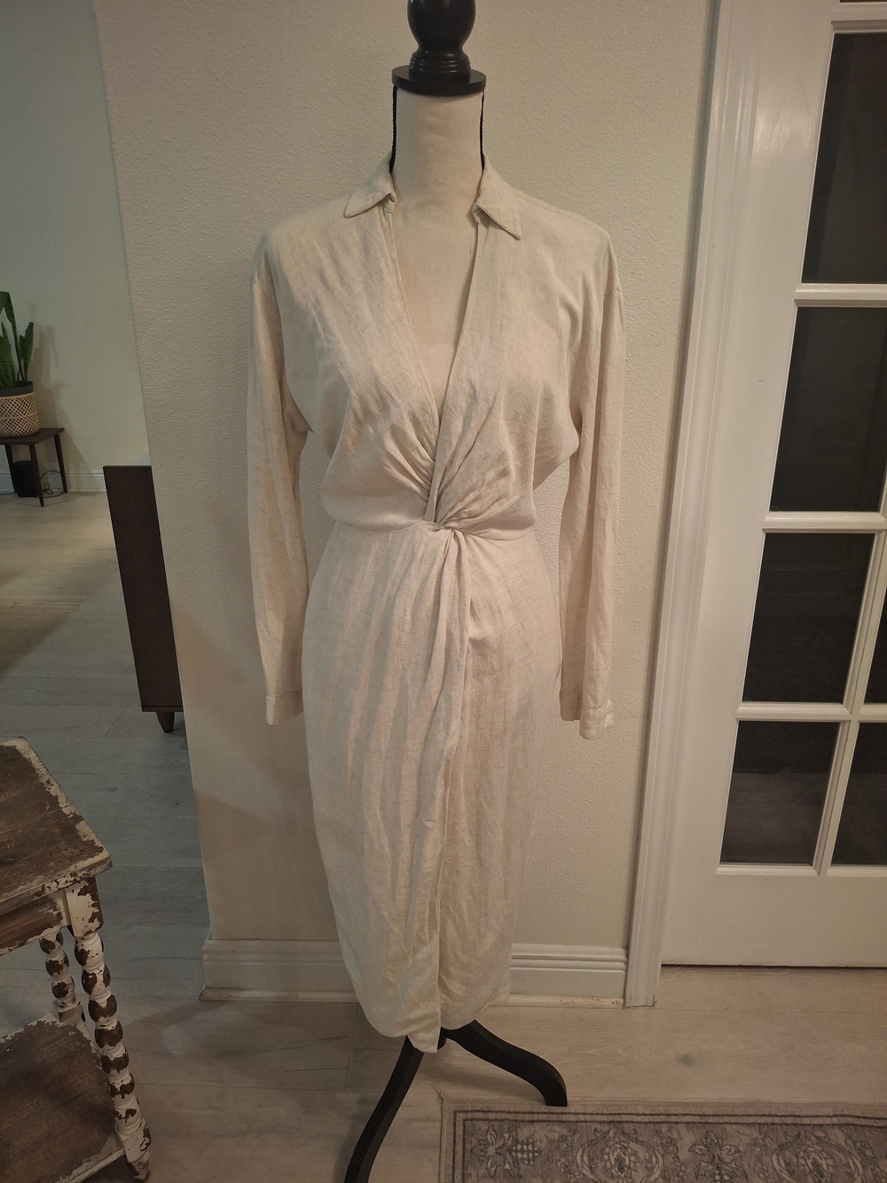 Anthropologie Cream Twisted Front Midi Dress